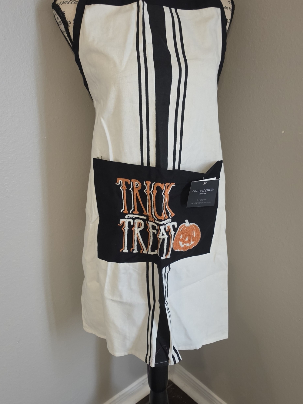 Cynthia Rowley Black and White Apron with Orange 'Trick or Treat' Pumpkin